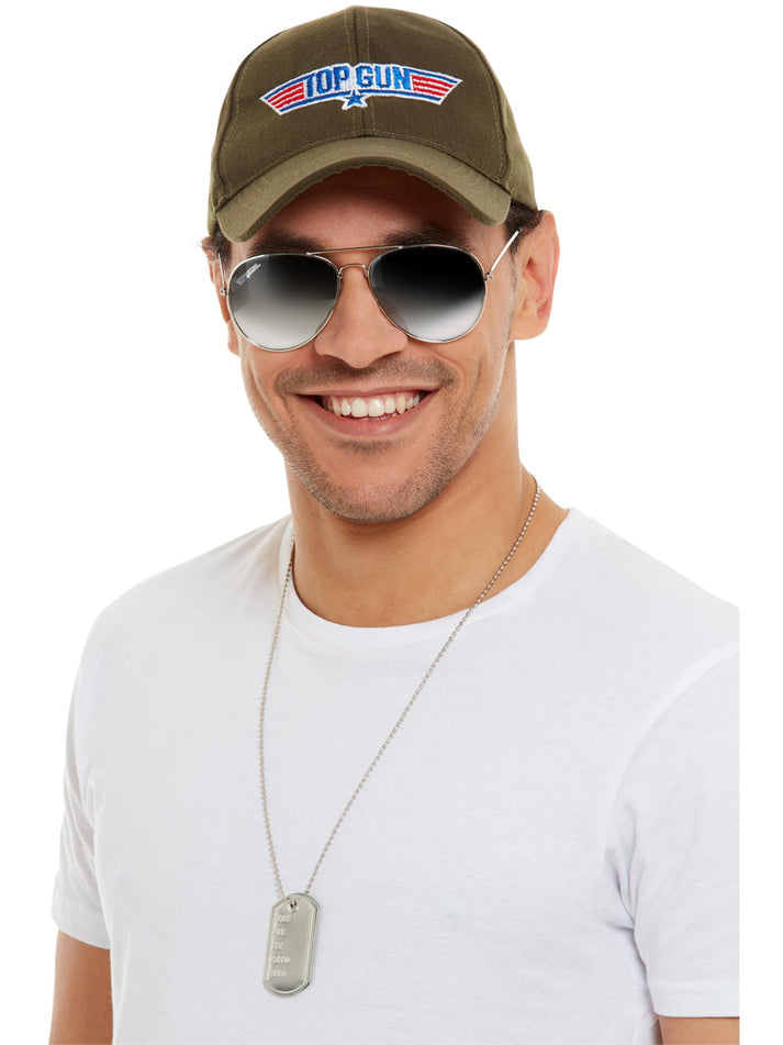Top Gun Instant Kit Khaki Hat with Top Gun Logo Aviator Glasses and Dog Tags 2
