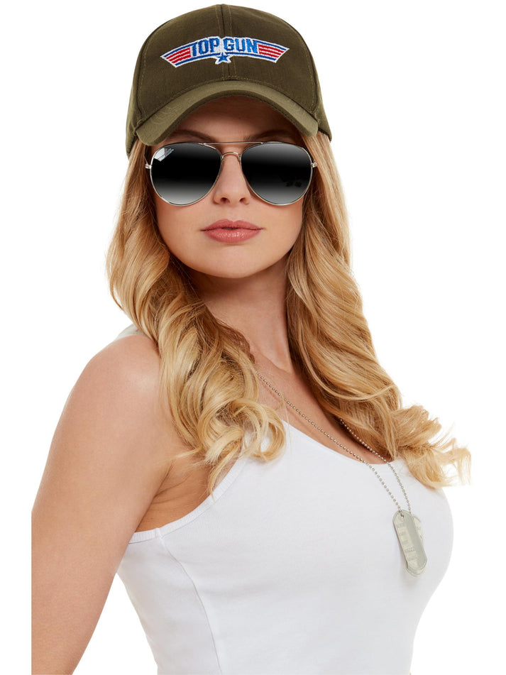 Top Gun Instant Kit Khaki Hat with Top Gun Logo Aviator Glasses and Dog Tags 1