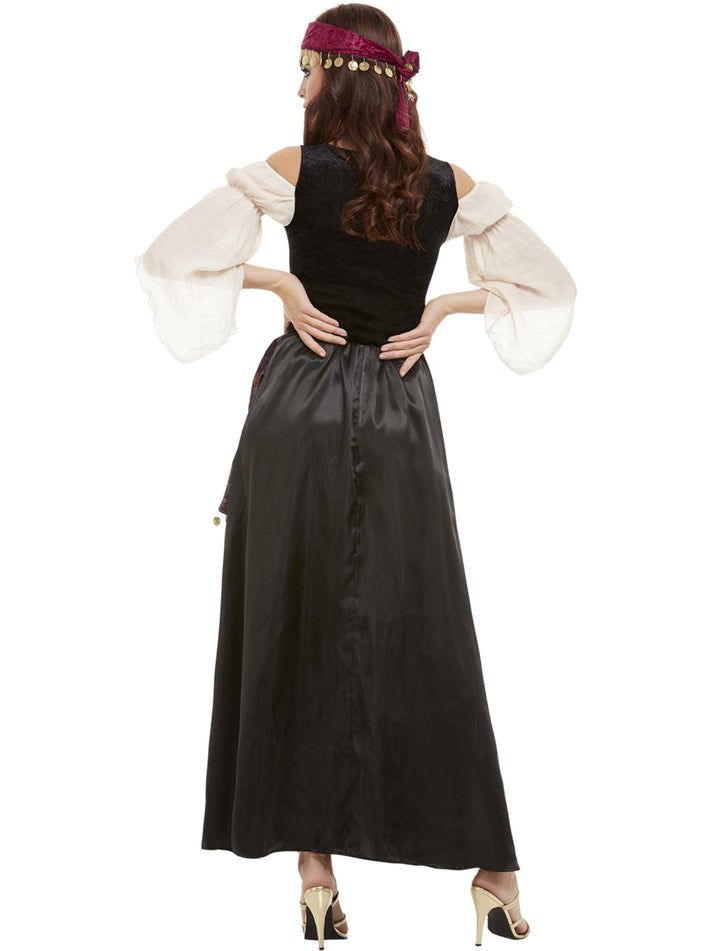 Deluxe Fortune Teller Costume Adult Black Dress With Corset Style Bodice And Attached Cream Mock Shirt 3