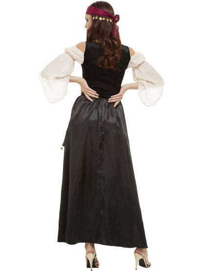 Deluxe Fortune Teller Costume Adult Black Dress With Corset Style Bodice And Attached Cream Mock Shirt 3