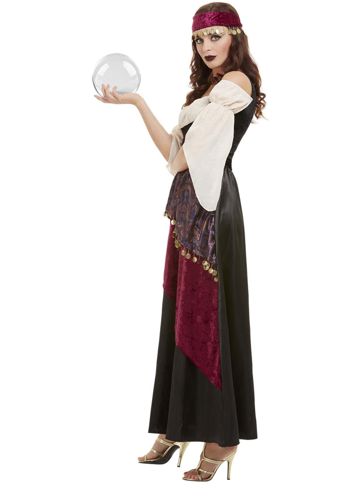 Deluxe Fortune Teller Costume Adult Black Dress With Corset Style Bodice And Attached Cream Mock Shirt 2