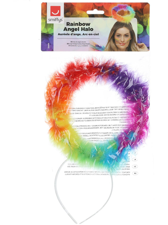 Rainbow Angel Halo Multicoloured Marabou Pride Costume Accessory 2