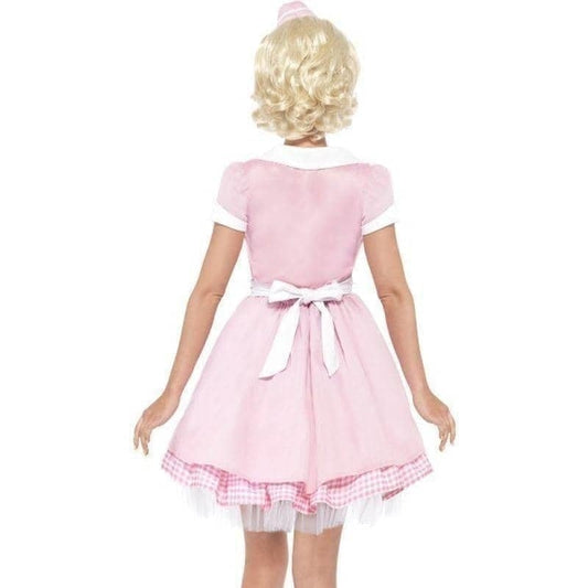 50s Diner Girl Costume Pink Dress Mini Hat 2