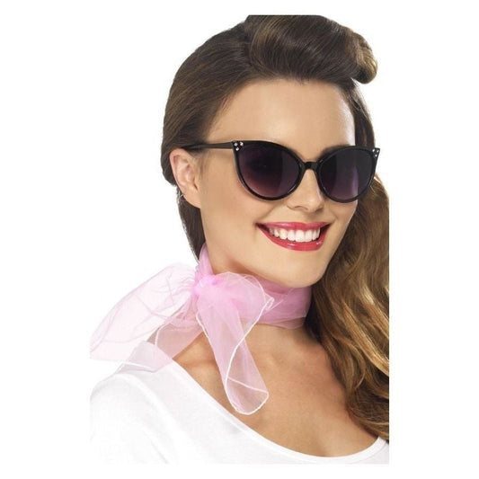 50s Neck Scarf Adult Pink Chiffon Style Rock N Roll Costume Accessory 1