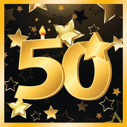50th Birthday Napkins 13" 16 In Pkt 2