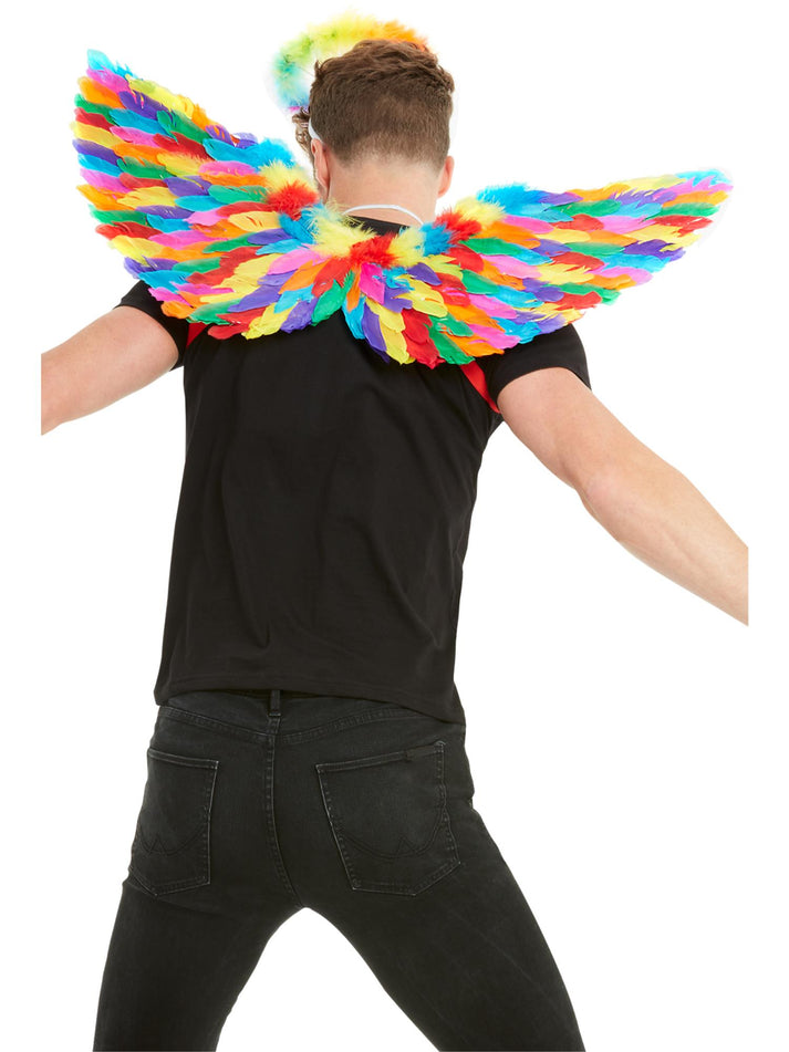 Rainbow Feather Wings Multi Coloured Adult 80cm Costume Accessory 2