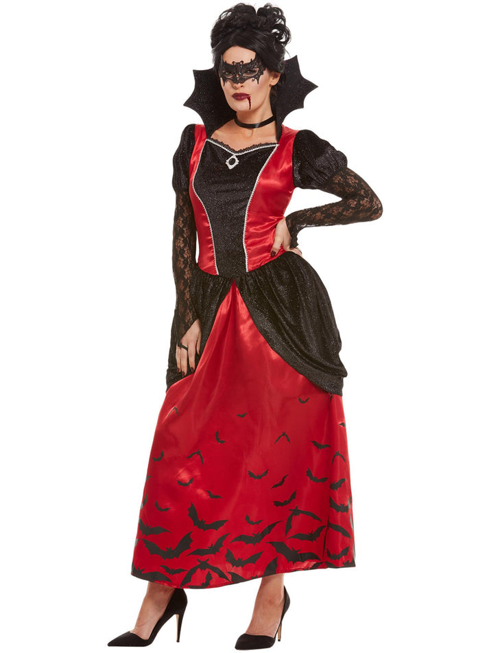 Gothic Vampiress Costume Adult Black and Red Dress and Black Eyemask