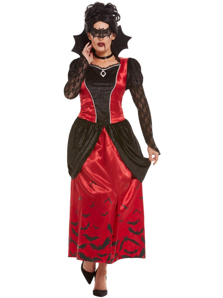 Gothic Vampiress Costume Adult Black and Red Dress and Black Eyemask