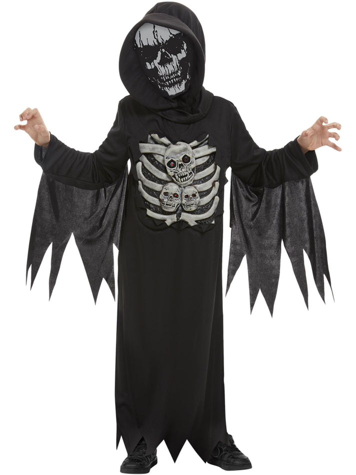 Skeleton Reaper Costume Childs Black Robe and Hooded Mask 1