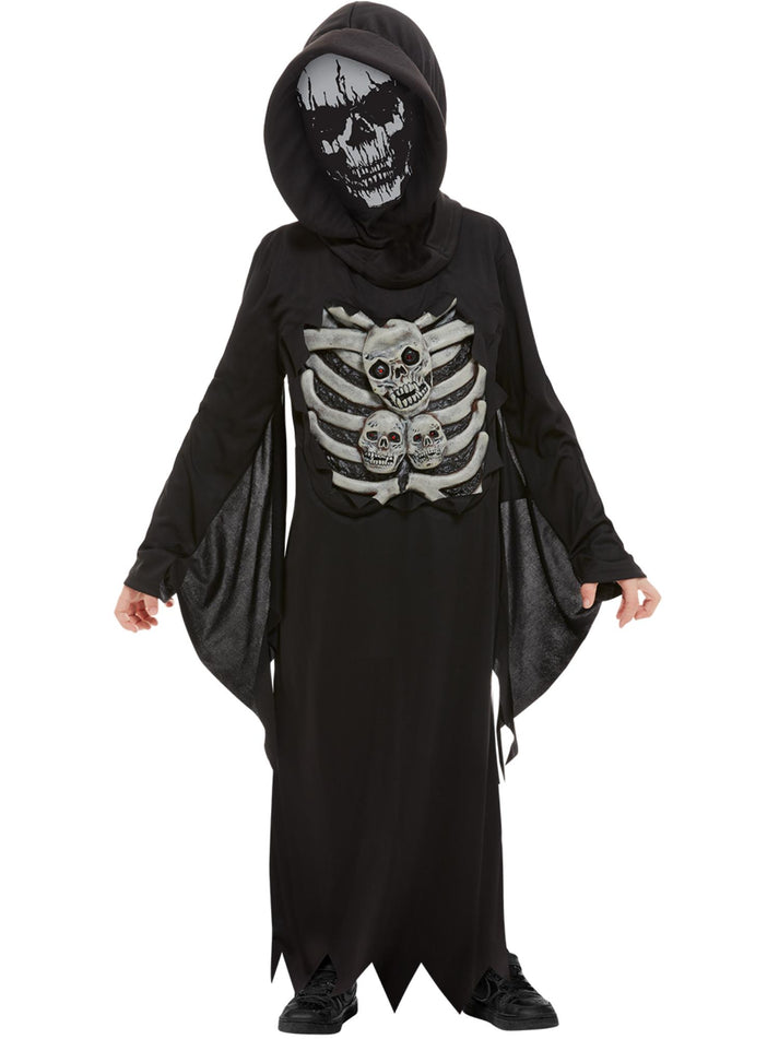 Skeleton Reaper Costume Childs Black Robe and Hooded Mask 2