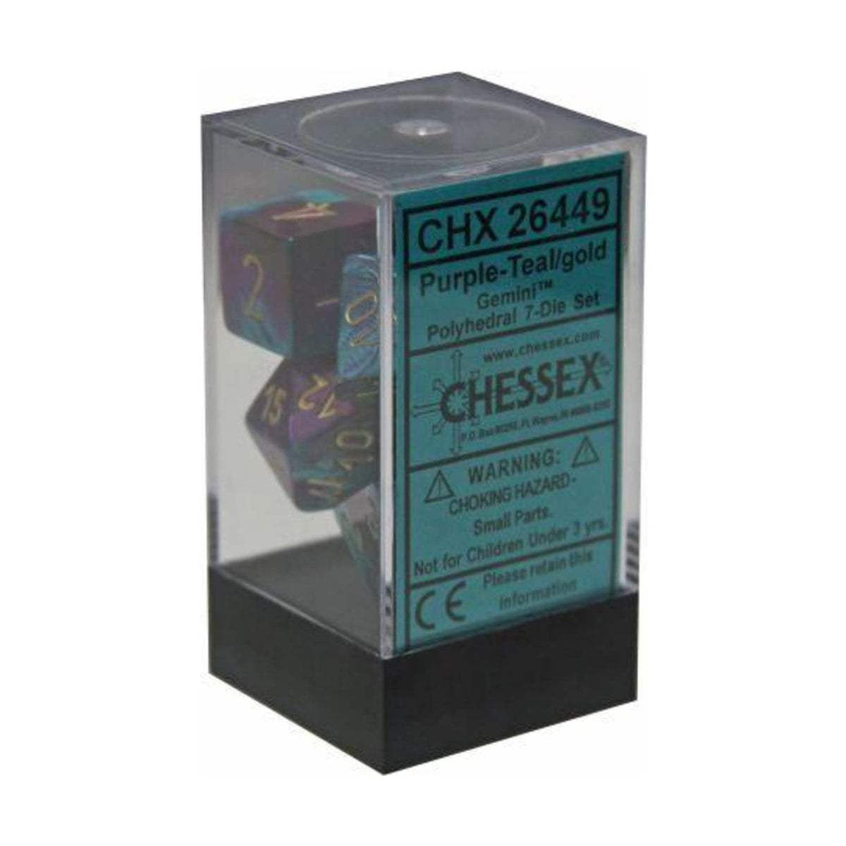 Chessex CHX26449 Dice, Gemini Purple-Teal/Gold, One Size, Purple/Teal/Gold 1