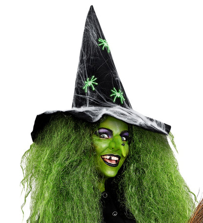 Deluxe Felt Witch Hat With Spiderweb & Glow In The Dark Spiders