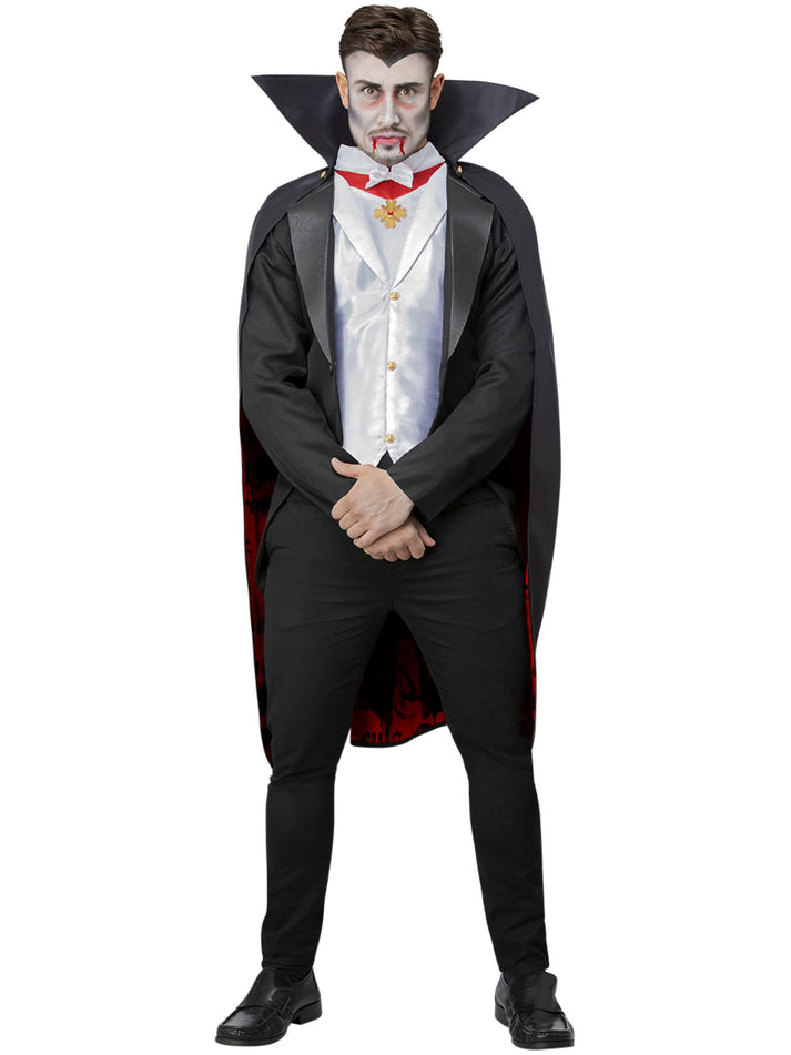 Dracula Costume Adult Black Jacket With Mock Waistcoat And Top Cape Medallion