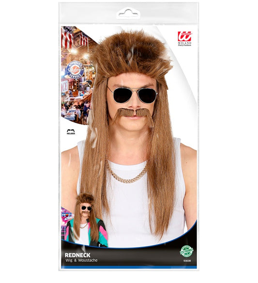 Redneck Wig & Moustache In Polybag