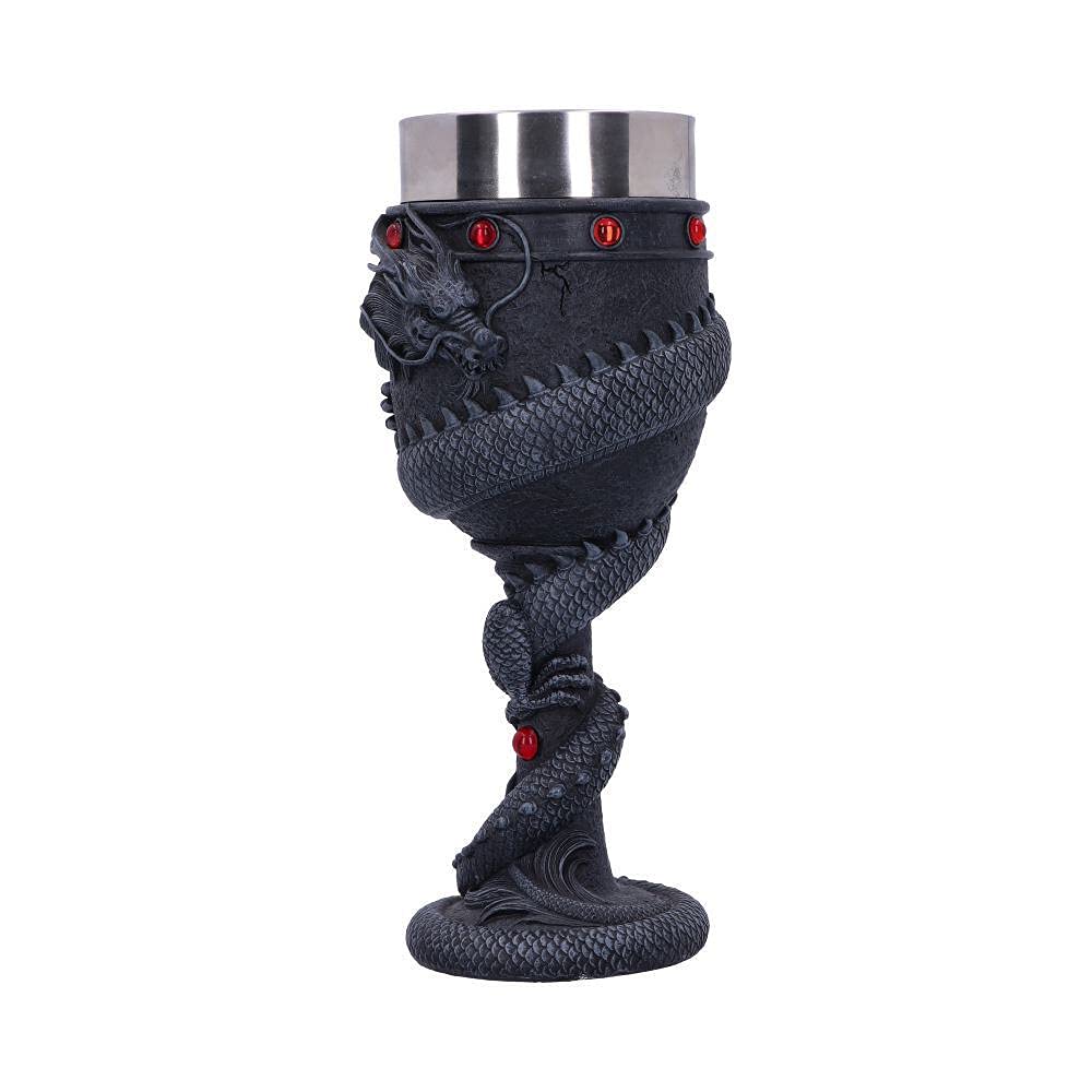 Black Chinese Dragon Coil Goblet Wine Glass 20cm 2