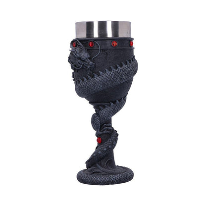 Black Chinese Dragon Coil Goblet Wine Glass 20cm 2