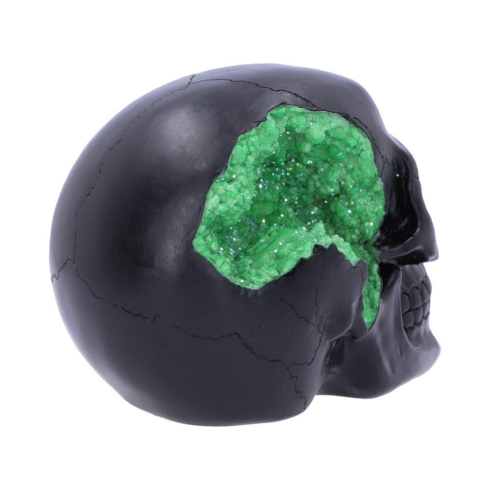 Geode Skull Black Green Gothic Glitter Figurine 17cm 5
