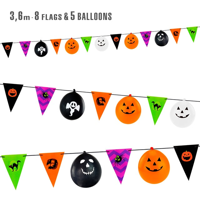 Halloween Garland  8 Flags 18X26 Cm + 5 Balloons  - 3,6 M