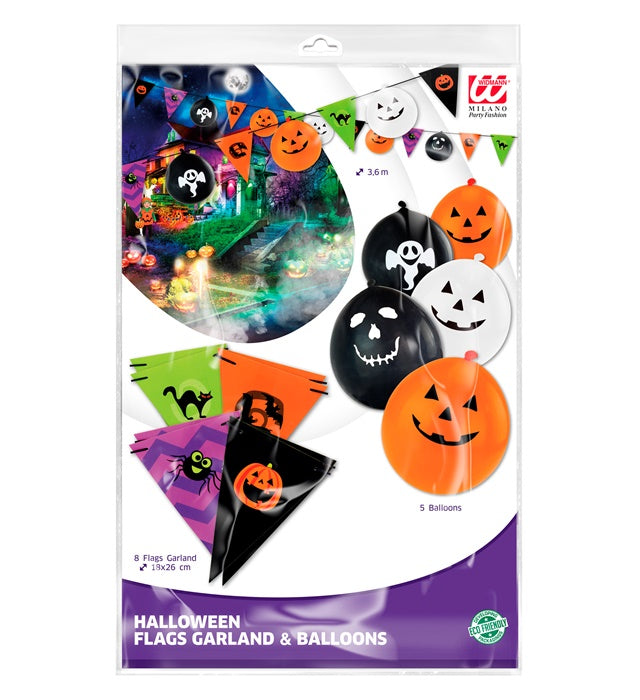 Halloween Garland  8 Flags 18X26 Cm + 5 Balloons  - 3,6 M