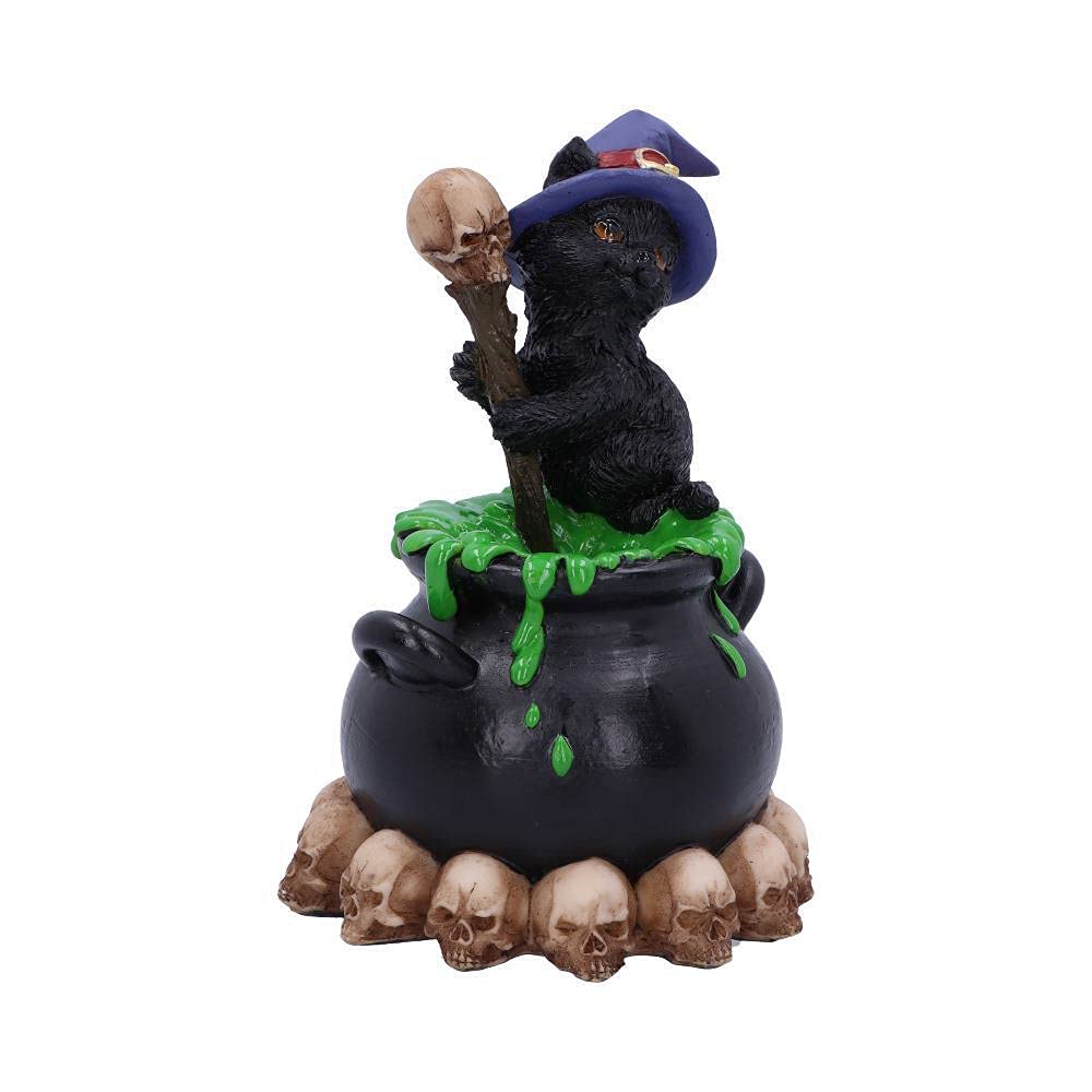 Spook Witches Familiar Black Cat and Bubbling Cauldron Figurine 12cm