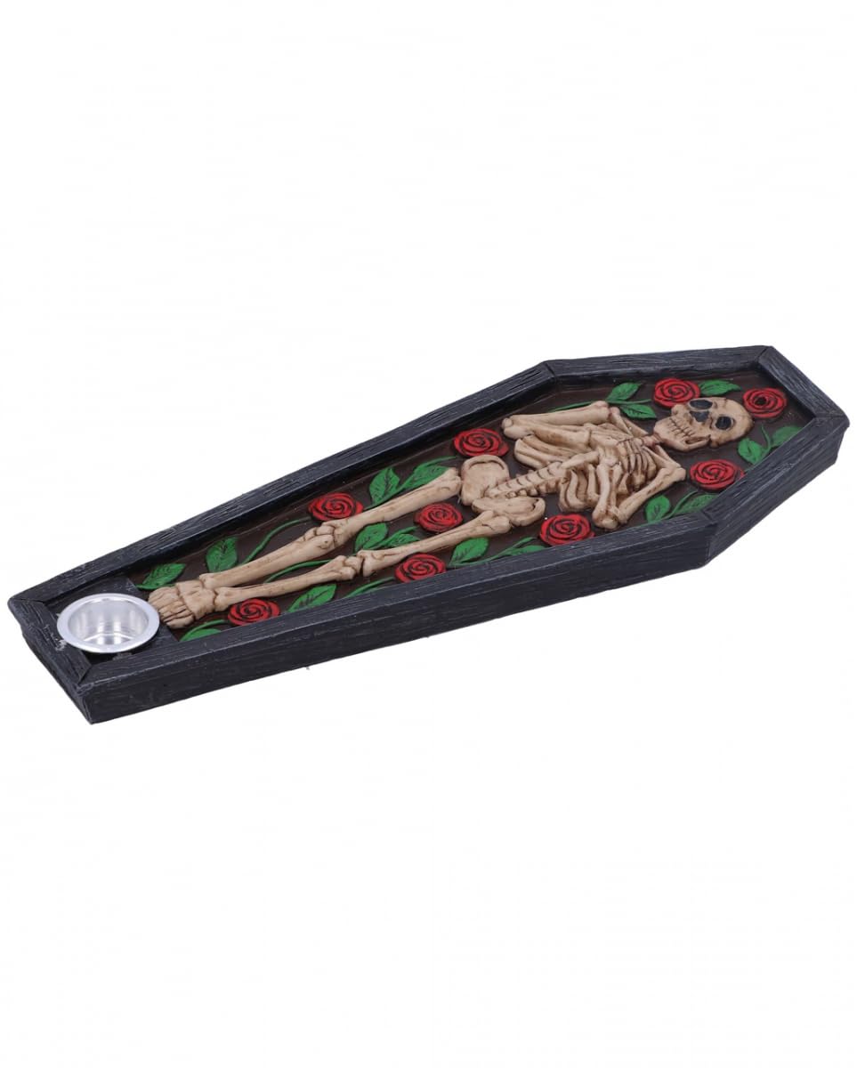 Rest in Roses Skeleton Coffin Incense Burner 21.5cm