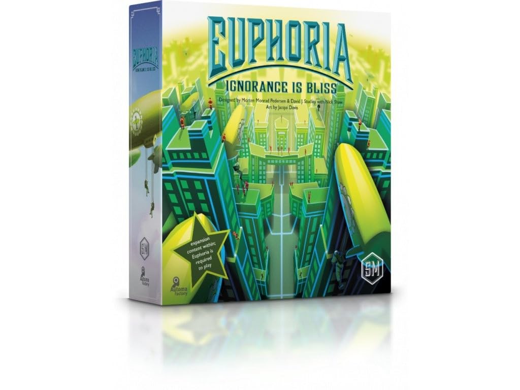 Stonemaier Games: Euphoria: Ignorance is Bliss Expansion | Add to Euphoria: Build a Better Dystopia (Base Game) | New Solo Mode, New Antiques Bazaar & Other Components | 1-6 Players, 60 Mins, Ages 14+ 5