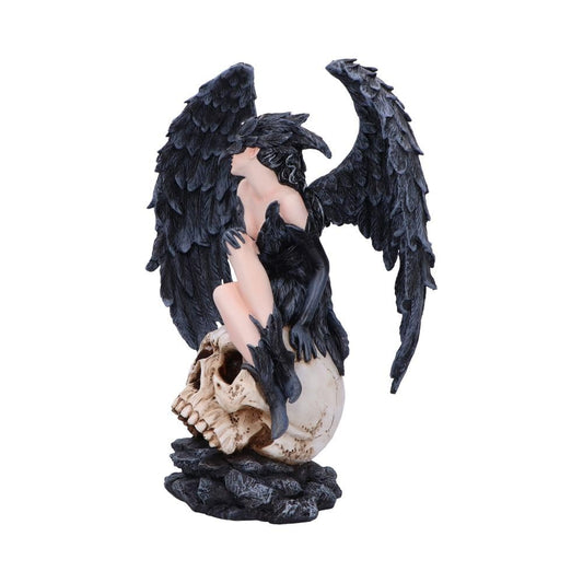 Riven Gothic Winged Figurine Seated on Skull 35cm Statue 2