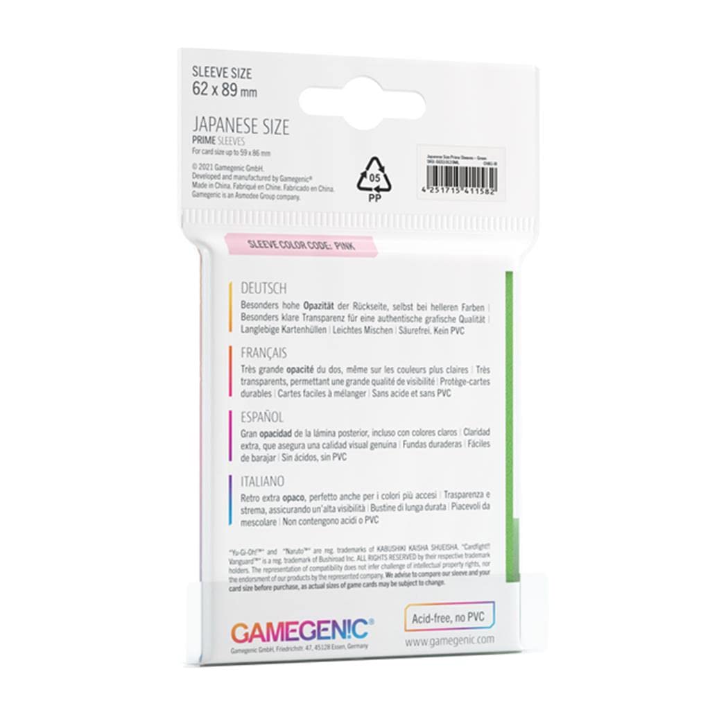 GameGenic Prime Japanese Size Card Sleeves – Green 60CT – Smooth & Tough – for Cards Measuring Up to 59mm x 86mm - Compatible with Pokemon, Yugioh, and More!