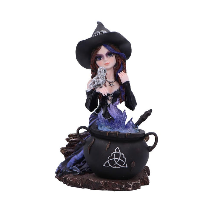 Alvina Witch Figurine with Owl and Cauldron 16cm