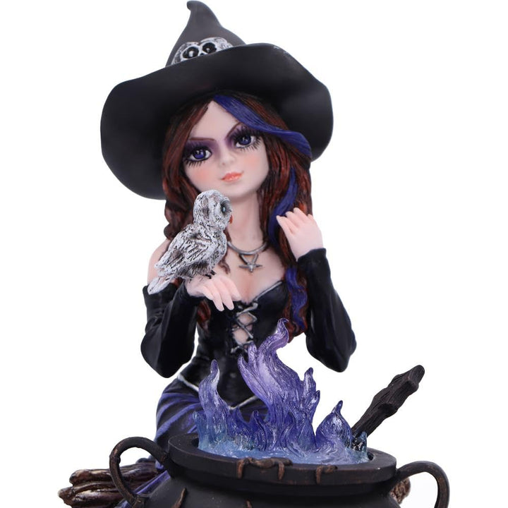 Alvina Witch Figurine with Owl and Cauldron 16cm