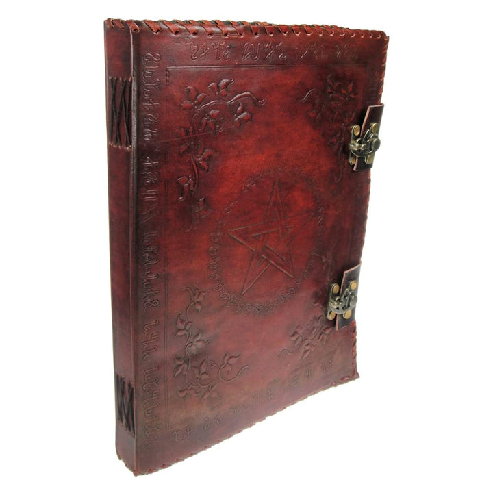 Large Lockable Red Leather Book of Shadow with Embossed Floral Pentagram 35cm 2