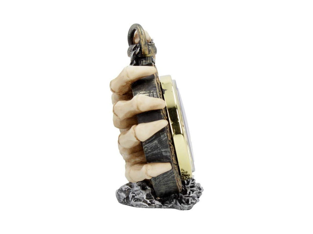 About Time Skeleton Hand and Pocket Watch Mantel Clock 14cm