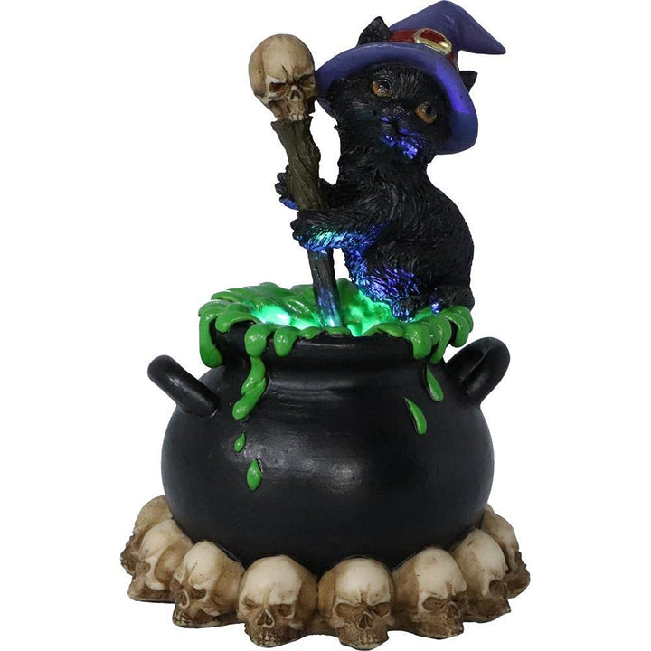 Spook Witches Familiar Black Cat and Bubbling Cauldron Figurine 12cm