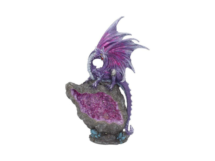 Amethyst Custodian Fantasy Purple Dragon Sitting On A Geode 22cm