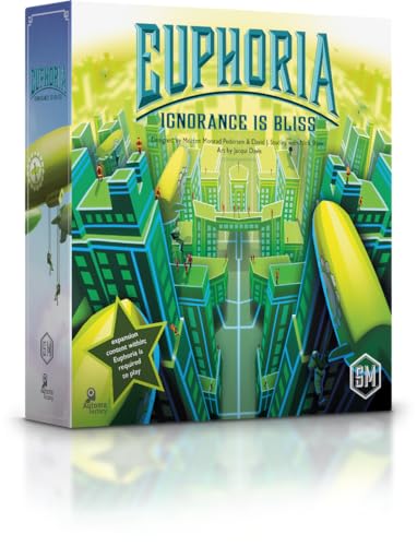 Stonemaier Games: Euphoria: Ignorance is Bliss Expansion | Add to Euphoria: Build a Better Dystopia (Base Game) | New Solo Mode, New Antiques Bazaar & Other Components | 1-6 Players, 60 Mins, Ages 14+