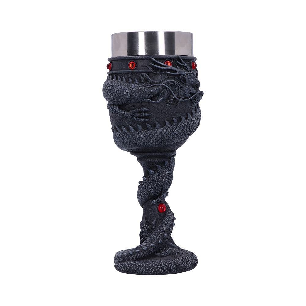 Black Chinese Dragon Coil Goblet Wine Glass 20cm 3