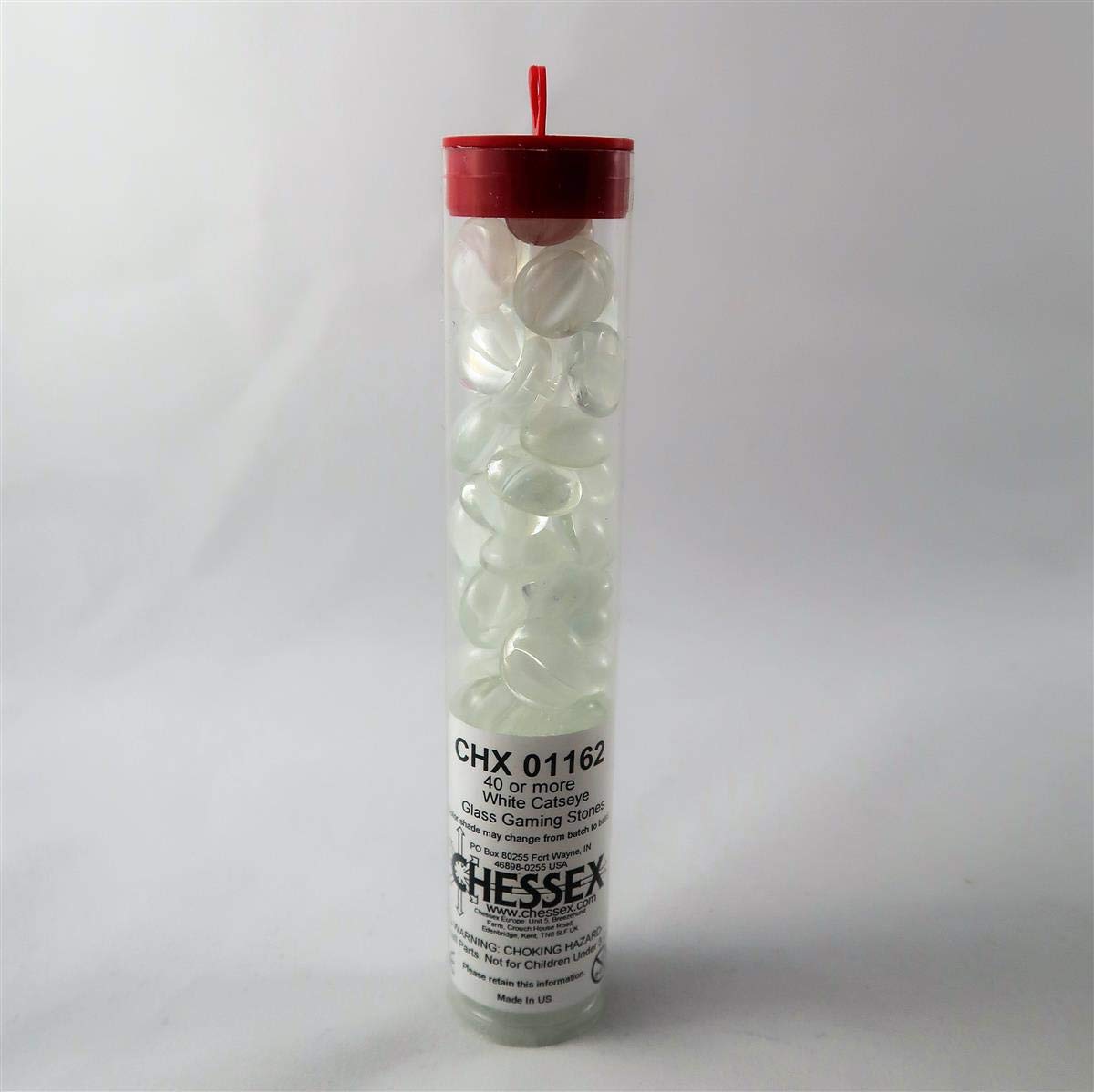 Chessex 01162 White Cats eye Glass Stones Qty 40 or more in 5 inches Tube 2