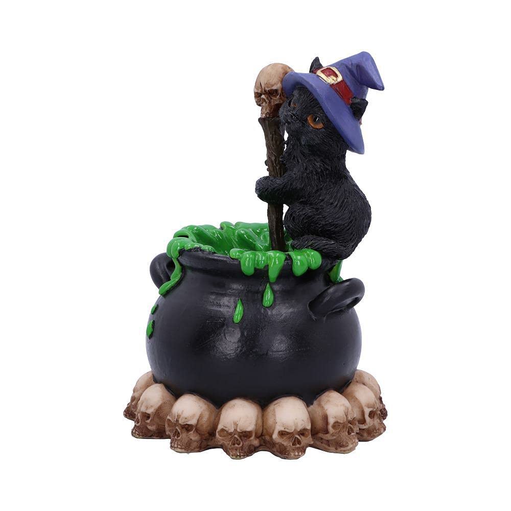 Spook Witches Familiar Black Cat and Bubbling Cauldron Figurine 12cm