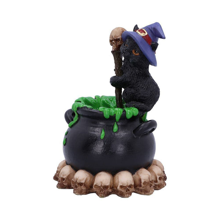 Spook Witches Familiar Black Cat and Bubbling Cauldron Figurine 12cm
