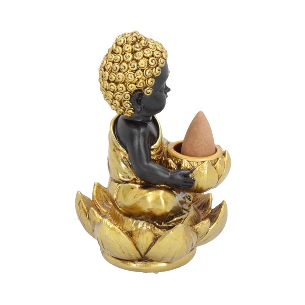 Black Gold Baby Buddha Backflow Incense Burner 103cm 10.3cm 5