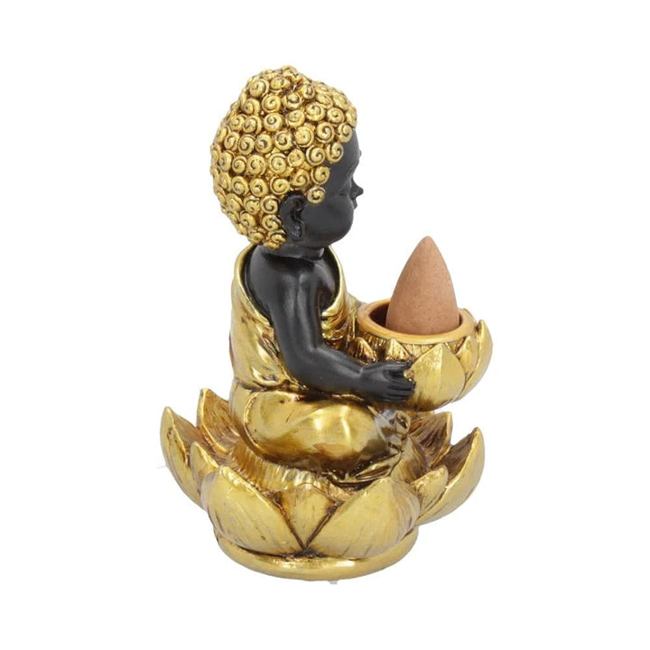 Black Gold Baby Buddha Backflow Incense Burner 103cm 10.3cm