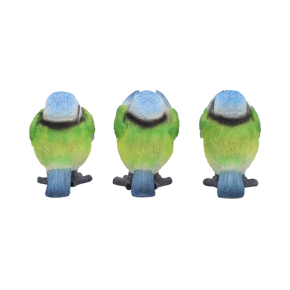 Three Wise Blue Tit Figurines in See no Hear Speak Evil Poses 8cm