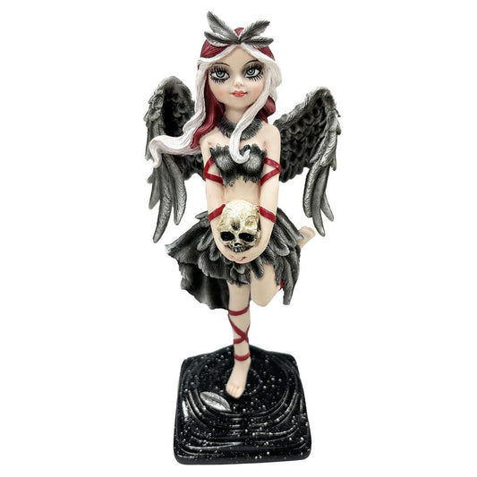 Shadow Fae Fairy Figurine with Feathered Skirt and Skull Accessory 20cm 1