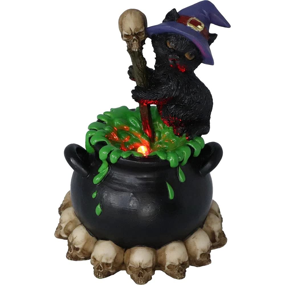 Spook Witches Familiar Black Cat and Bubbling Cauldron Figurine 12cm