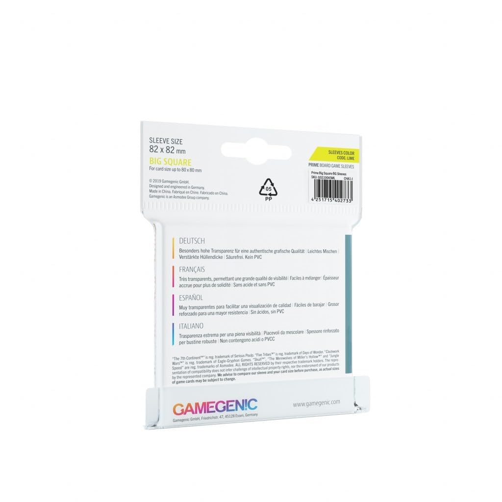 GAMEGEN!C- Prime Big Square Sized Sleeves 82 x 82 mm (50), Clear Colour (GGS10045ML) 2