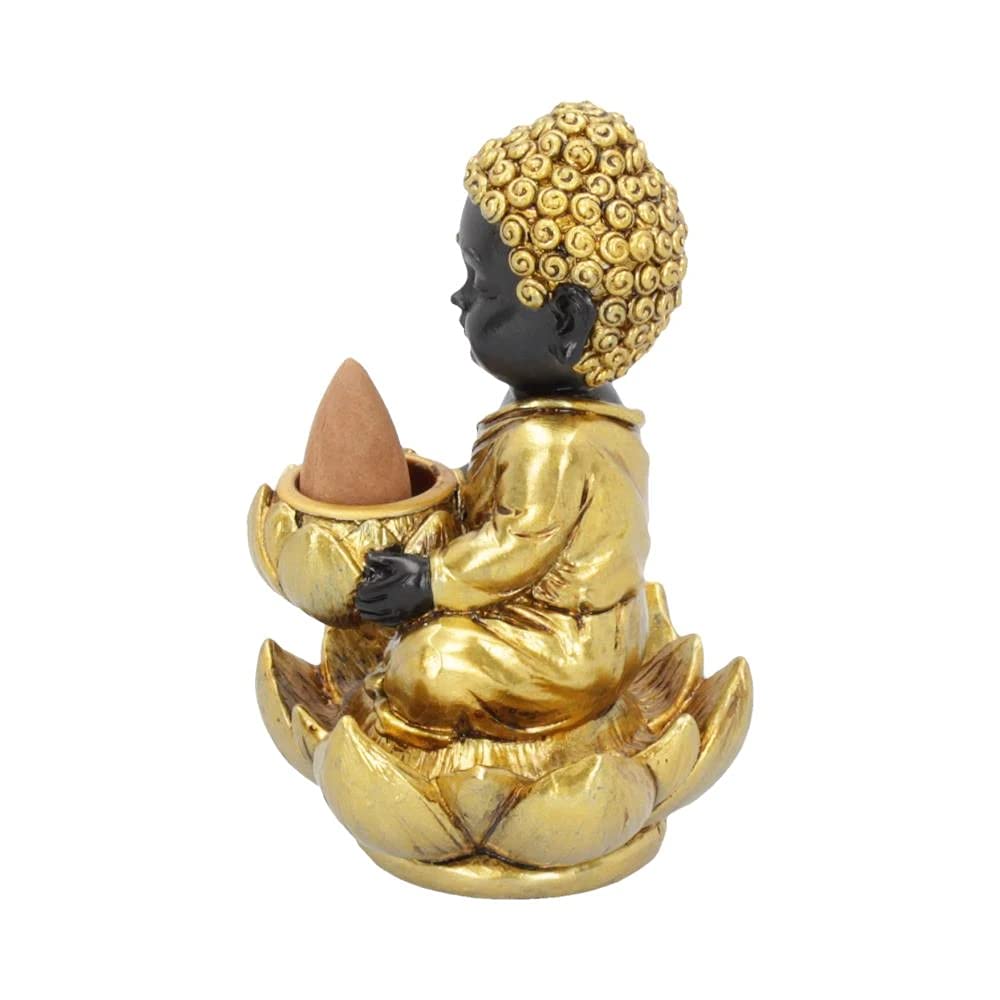Black Gold Baby Buddha Backflow Incense Burner 103cm 10.3cm 3