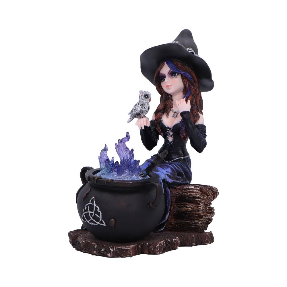 Alvina Witch Figurine with Owl and Cauldron 16cm