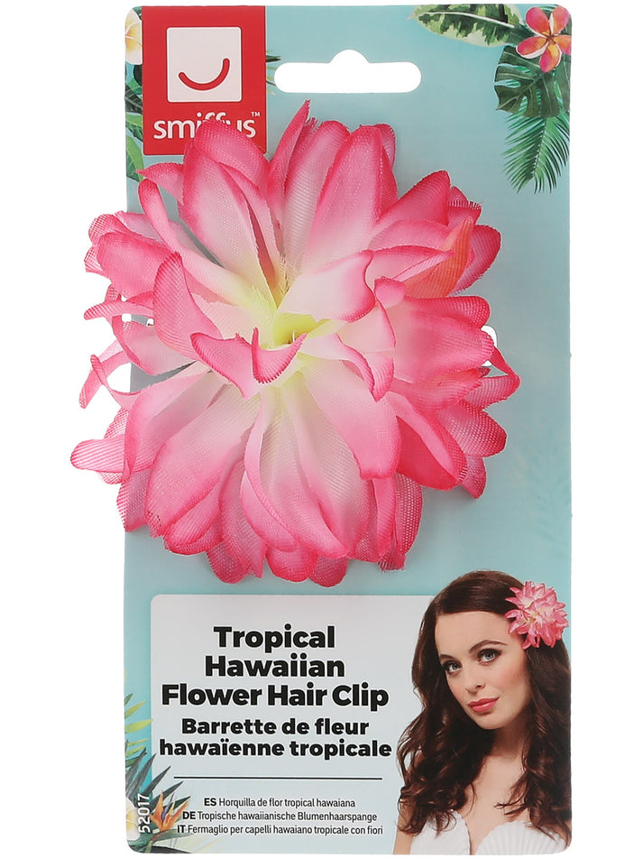 Tropical Hawaiian Flower Hair Clip Pink and Yellow Festival Costume Accessory 2