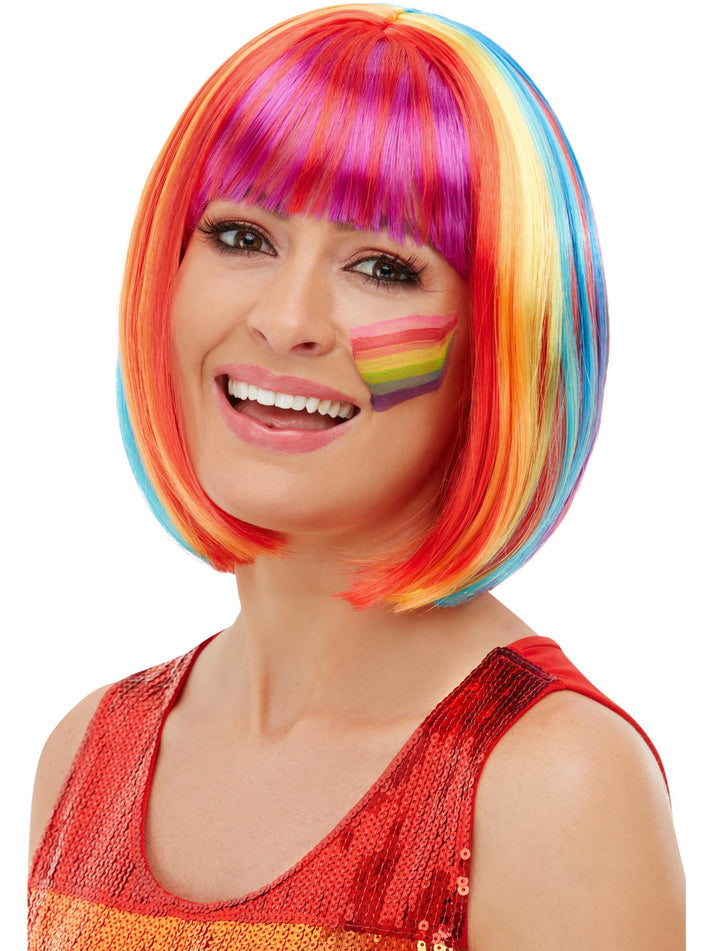 Rainbow Bob Wig with Fringe Adult Costume Accessory