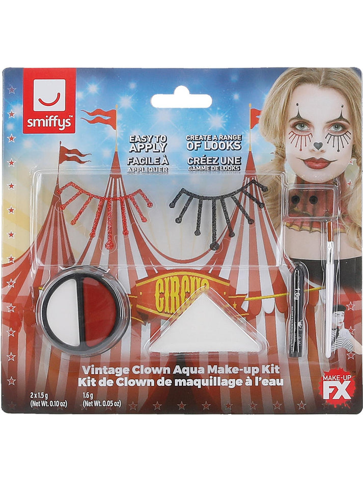 Adult Vintage Clown Aqua Make Up Kit White Red Facepaint Stickers Gems Crayon